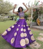 Purple Navratri special Roman SilkBlend Gota Work Lehenga Choli Set