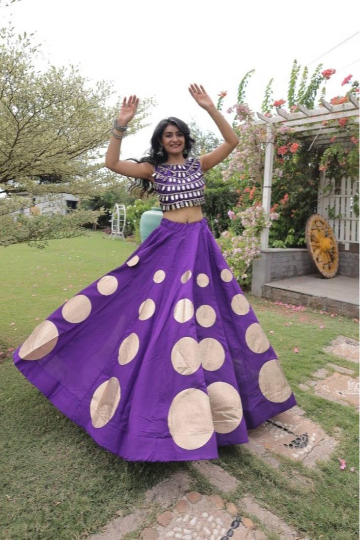 Purple Navratri special Roman SilkBlend Gota Work Lehenga Choli Set