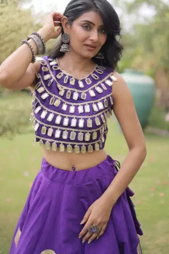 Purple Navratri special Roman SilkBlend Gota Work Lehenga Choli Set