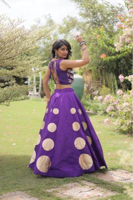 Purple Navratri special Roman SilkBlend Gota Work Lehenga Choli Set 3