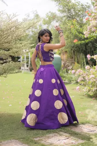 Purple Navratri special Roman SilkBlend Gota Work Lehenga Choli Set