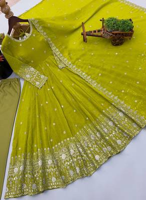 Light green crunchy silk straight salwar kameez dupatta set 2