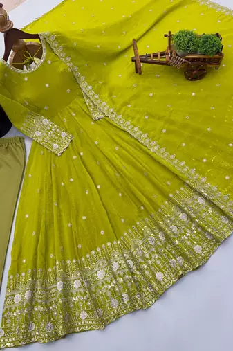 Light green crunchy silk straight salwar kameez dupatta set