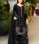 Black heavy satin glass straight farshi salwar kameez dupatta set