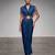 Deep blue embroidered modal satin co ord set