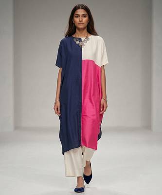 Multicolor color blocked dupion silk kurta set 1