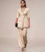 Ivory embroidered gazi silk angrakha kurta set