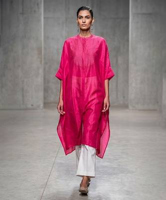 Fuchsia pink dupion silk long kurti set 1