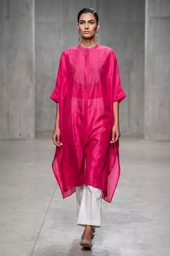 Fuchsia pink dupion silk long kurti set