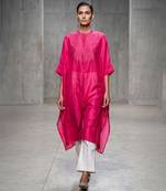 Fuchsia pink dupion silk long kurti set
