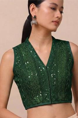 Green rayon embroidered non padded blouse 1
