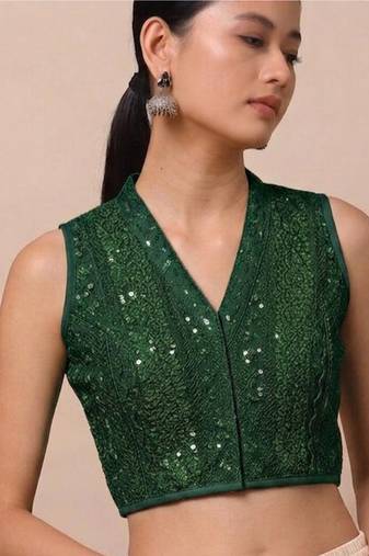 Green rayon embroidered non padded blouse
