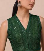 Green rayon embroidered non padded blouse