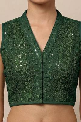 Green rayon embroidered non padded blouse 3