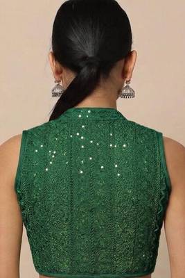 Green rayon embroidered non padded blouse 4