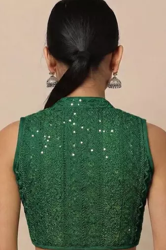 Green rayon embroidered non padded blouse