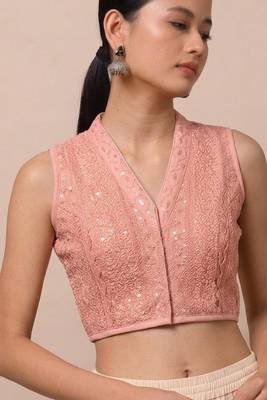 Peach rayon embroidered non padded blouse 1