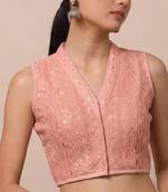 Peach rayon embroidered non padded blouse