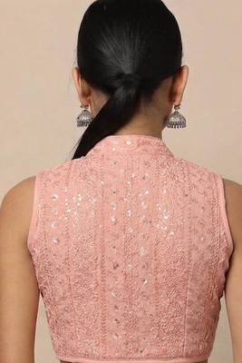Peach rayon embroidered non padded blouse 2