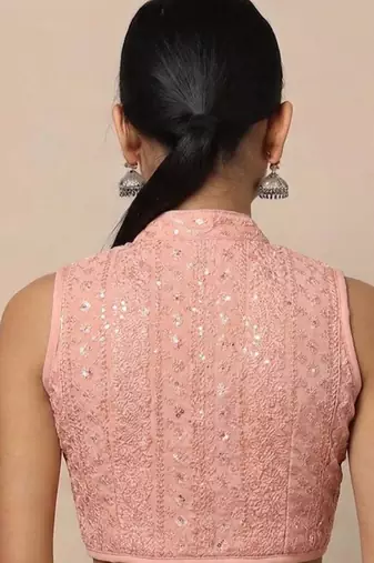 Peach rayon embroidered non padded blouse