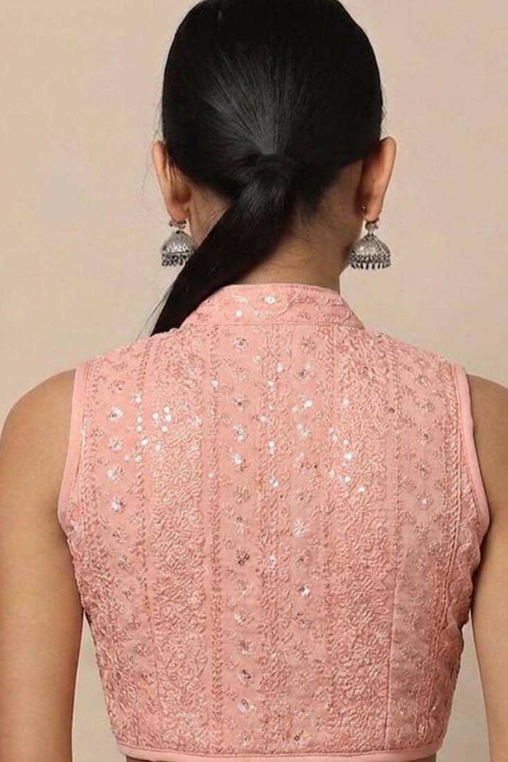 Peach rayon embroidered non padded blouse