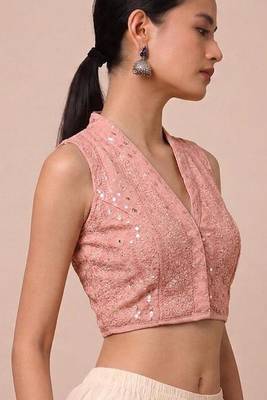 Peach rayon embroidered non padded blouse 3