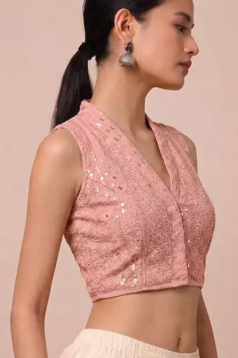 Peach rayon embroidered non padded blouse