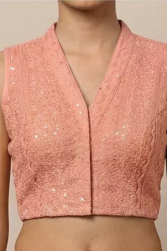 Peach rayon embroidered non padded blouse