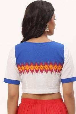 White cotton printed front open non padded blouse 2