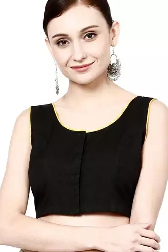 Black cotton front open non padded blouse