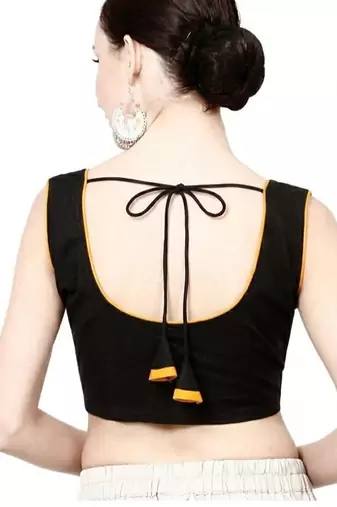 Black cotton front open non padded blouse
