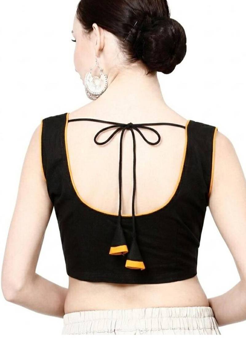 Black cotton front open non padded blouse