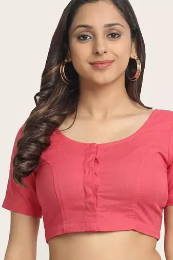 Peach cotton embroidered non padded blouse