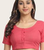 Peach cotton embroidered non padded blouse
