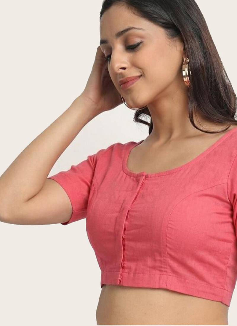 Peach cotton embroidered non padded blouse