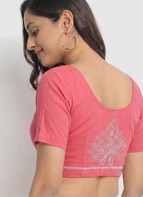 Peach cotton embroidered non padded blouse 3