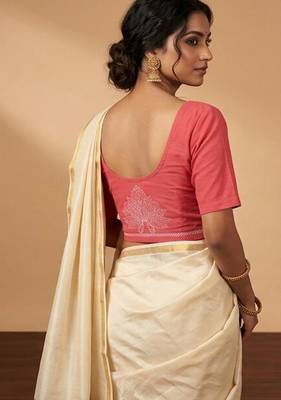 Peach cotton embroidered non padded blouse 4