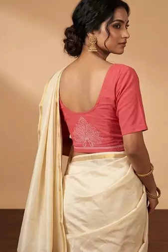 Peach cotton embroidered non padded blouse