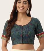 Green cotton printed non padded blouse