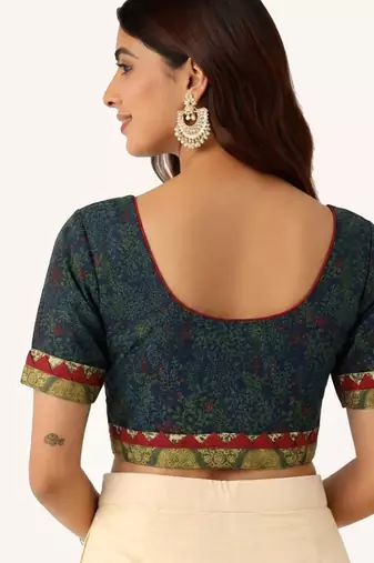 Green cotton printed non padded blouse