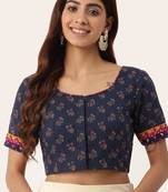 Navy blue cotton printed non padded blouse