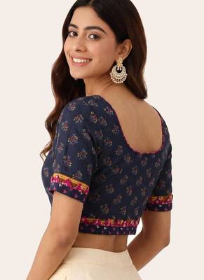 Navy blue cotton printed non padded blouse 2