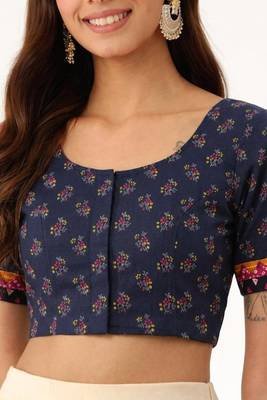 Navy blue cotton printed non padded blouse 3