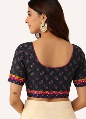 Navy blue cotton printed non padded blouse 4