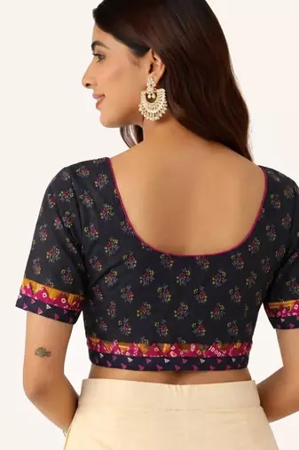 Navy blue cotton printed non padded blouse