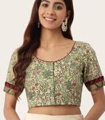 Green cotton printed non padded blouse