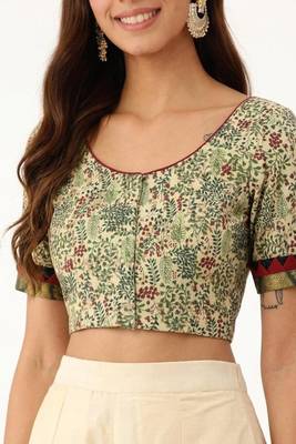 Green cotton printed non padded blouse 4