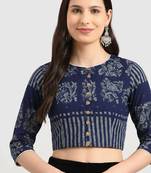 Navy blue cotton printed non padded blouse