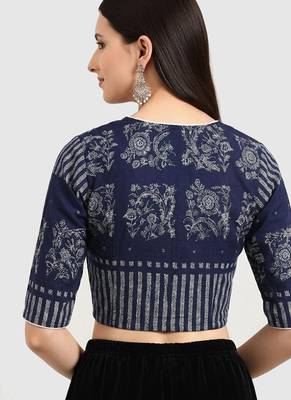 Navy blue cotton printed non padded blouse 3