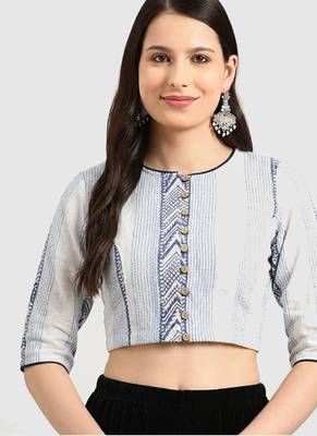 White cotton printed non padded blouse 1